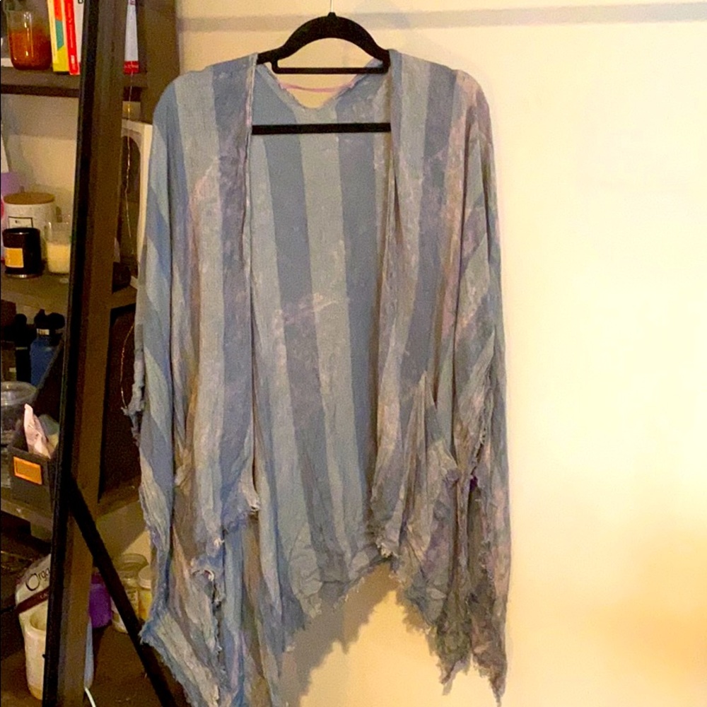 Pale blue and pink poncho/shawl